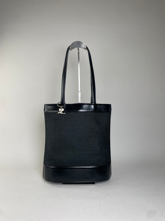 Vintage Courreges Mesh and Leather Tote Black Silver