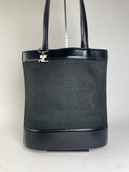 Vintage Courreges Mesh and Leather Tote Black Silver