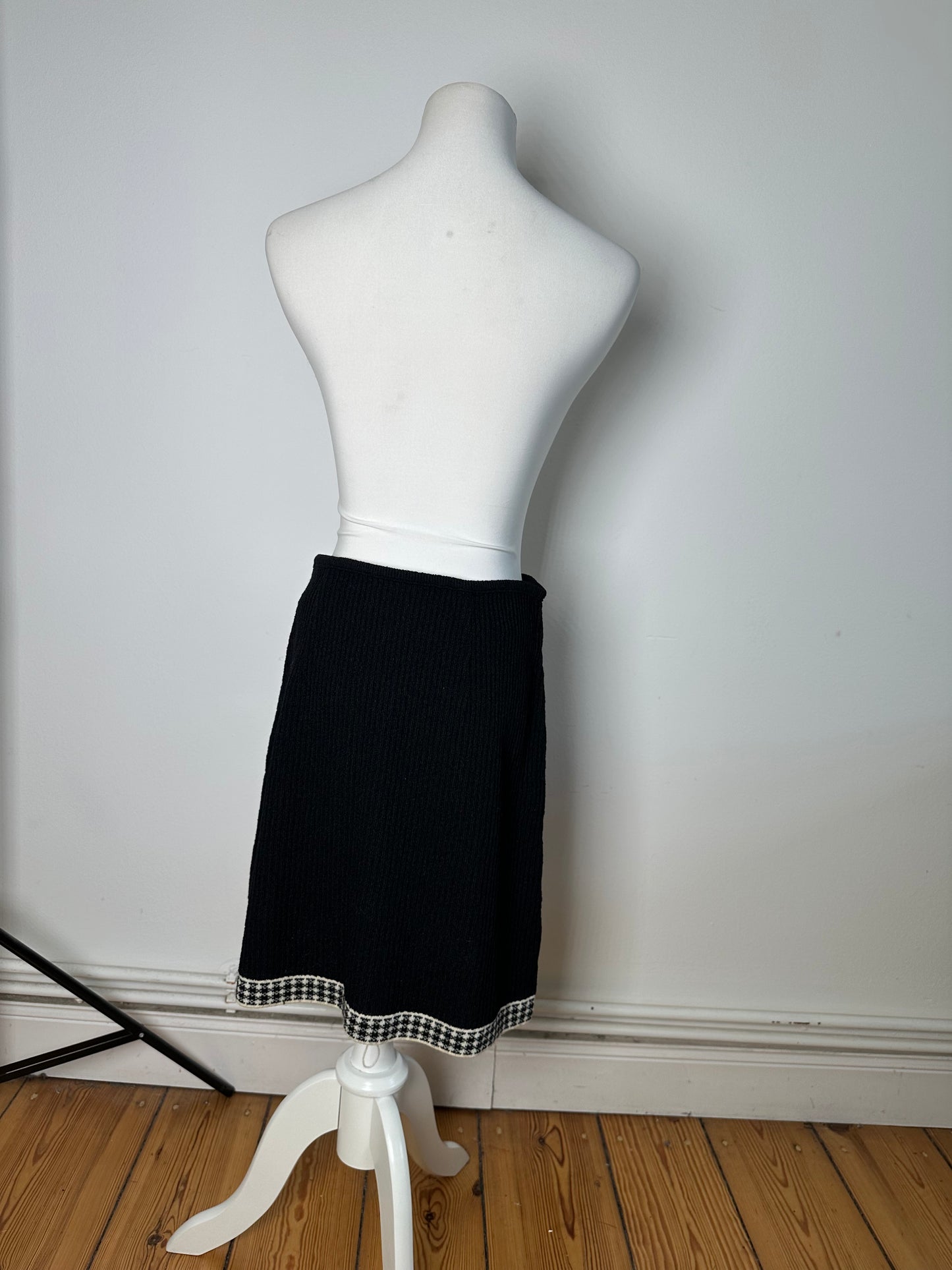 Vintage Dior Checked Cotton Blend Skirt Black White