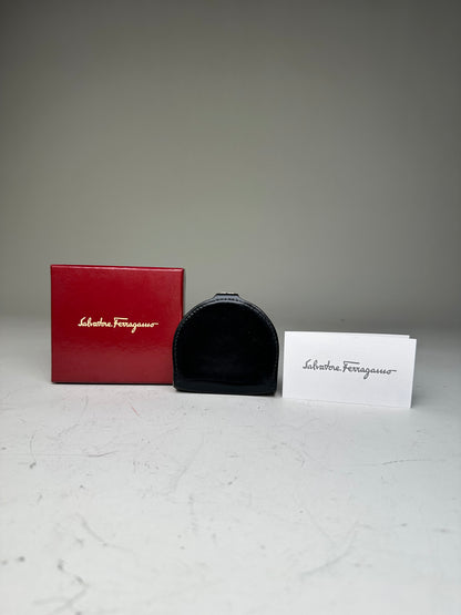 Vintage Ferragamo Leather Coin Purse Black Silver Clasp