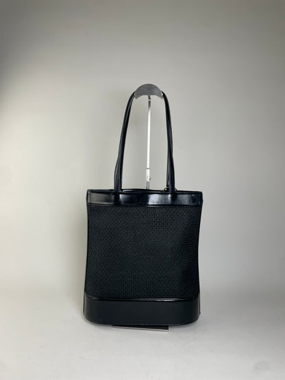 Vintage Courreges Mesh and Leather Tote Black Silver