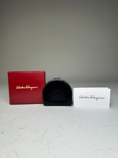 Vintage Ferragamo Leather Coin Purse Black Silver Clasp