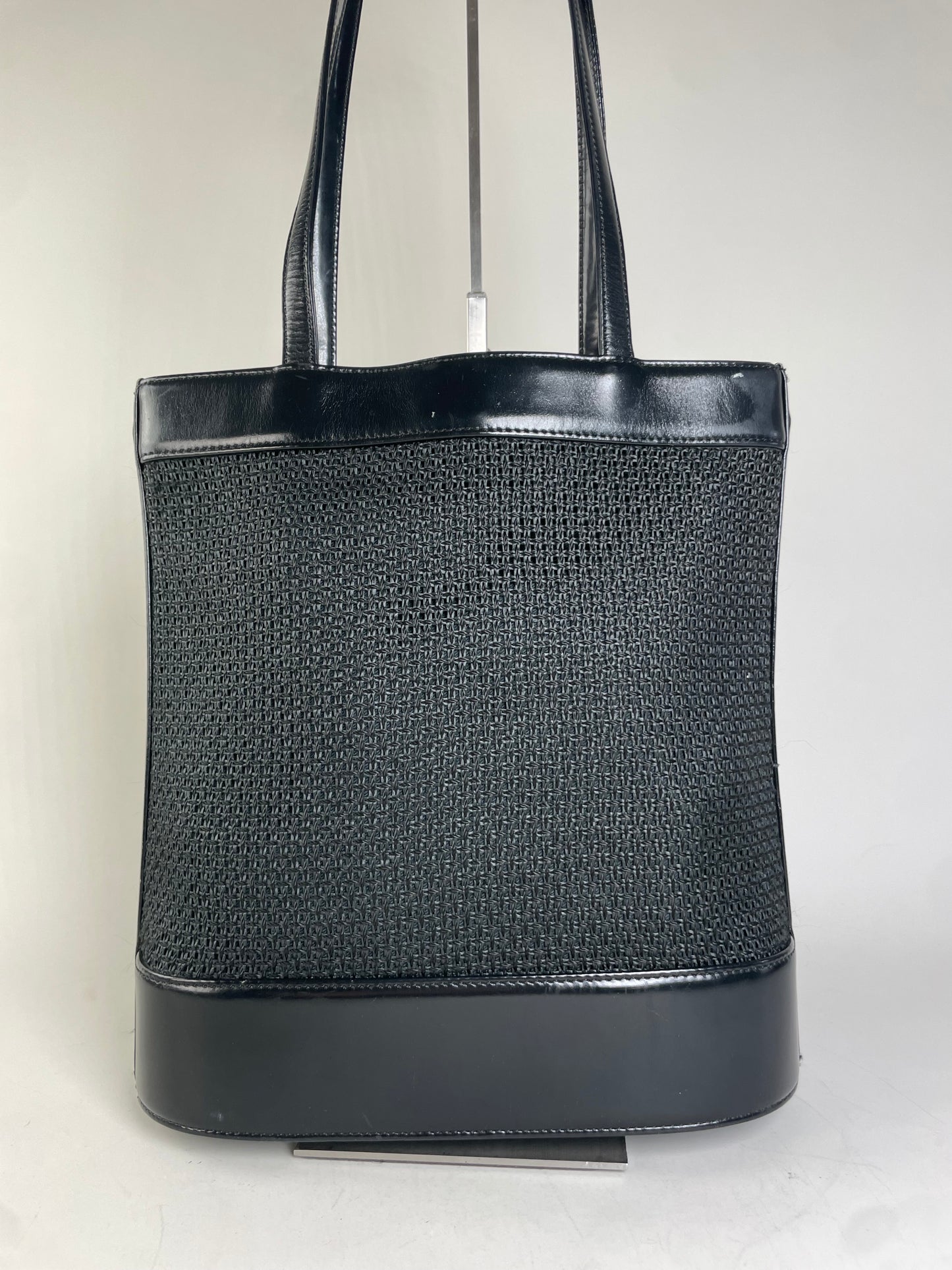 Vintage Courreges Mesh and Leather Tote Black Silver