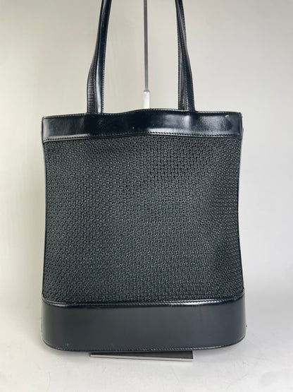 Vintage Courreges Mesh and Leather Tote Black Silver