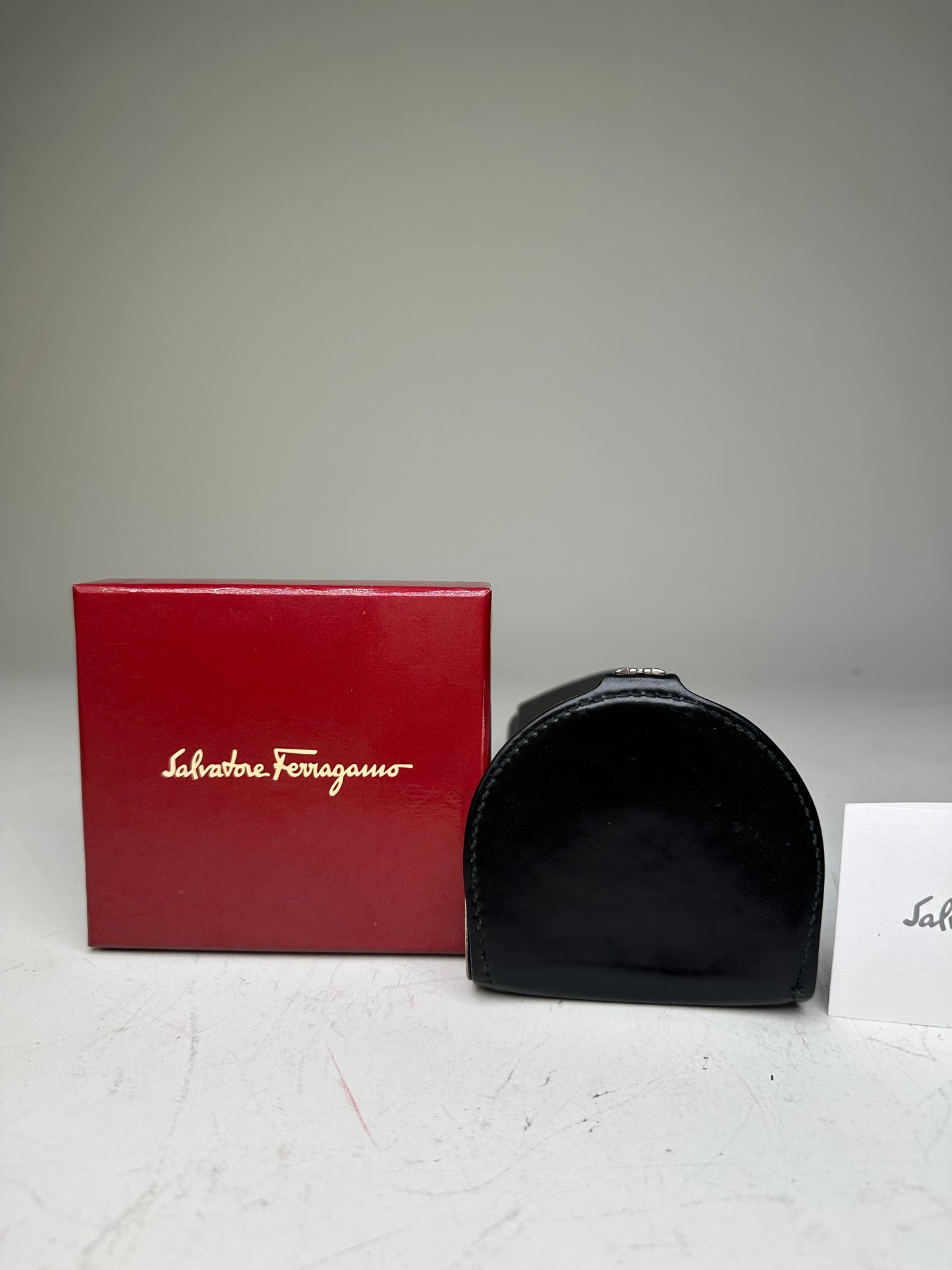 Vintage Ferragamo Leather Coin Purse Black Silver Clasp