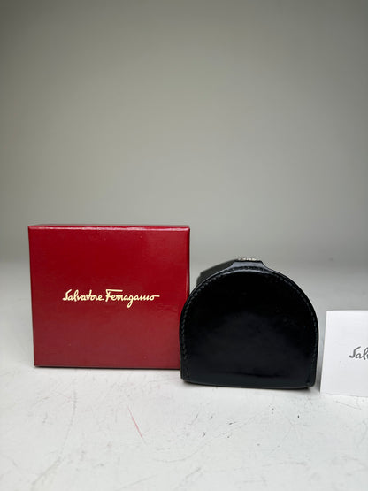 Vintage Ferragamo Leather Coin Purse Black Silver Clasp