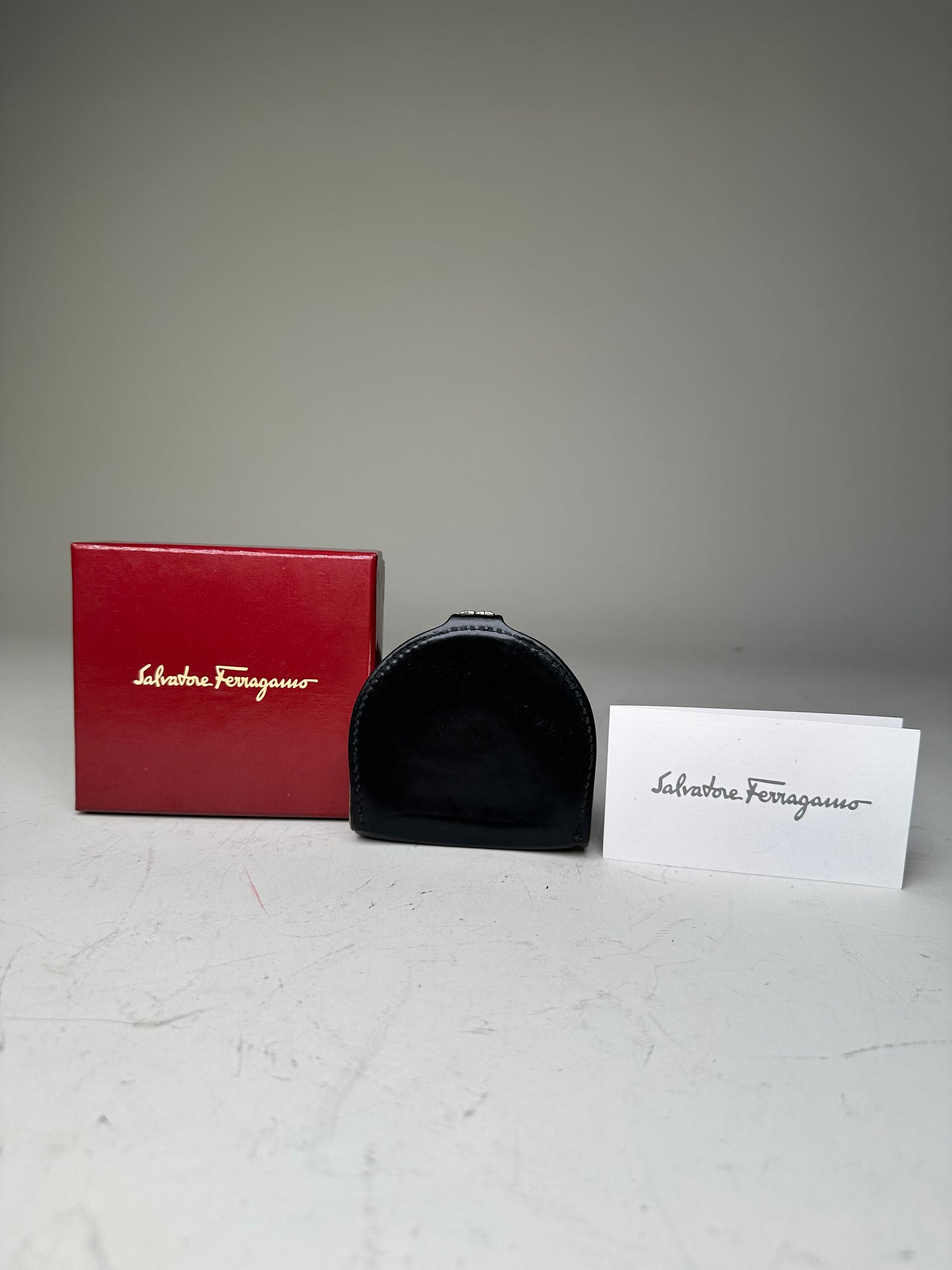 Vintage Ferragamo Leather Coin Purse Black Silver Clasp