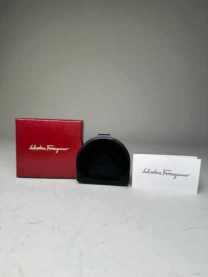 Vintage Ferragamo Leather Coin Purse Black Silver Clasp