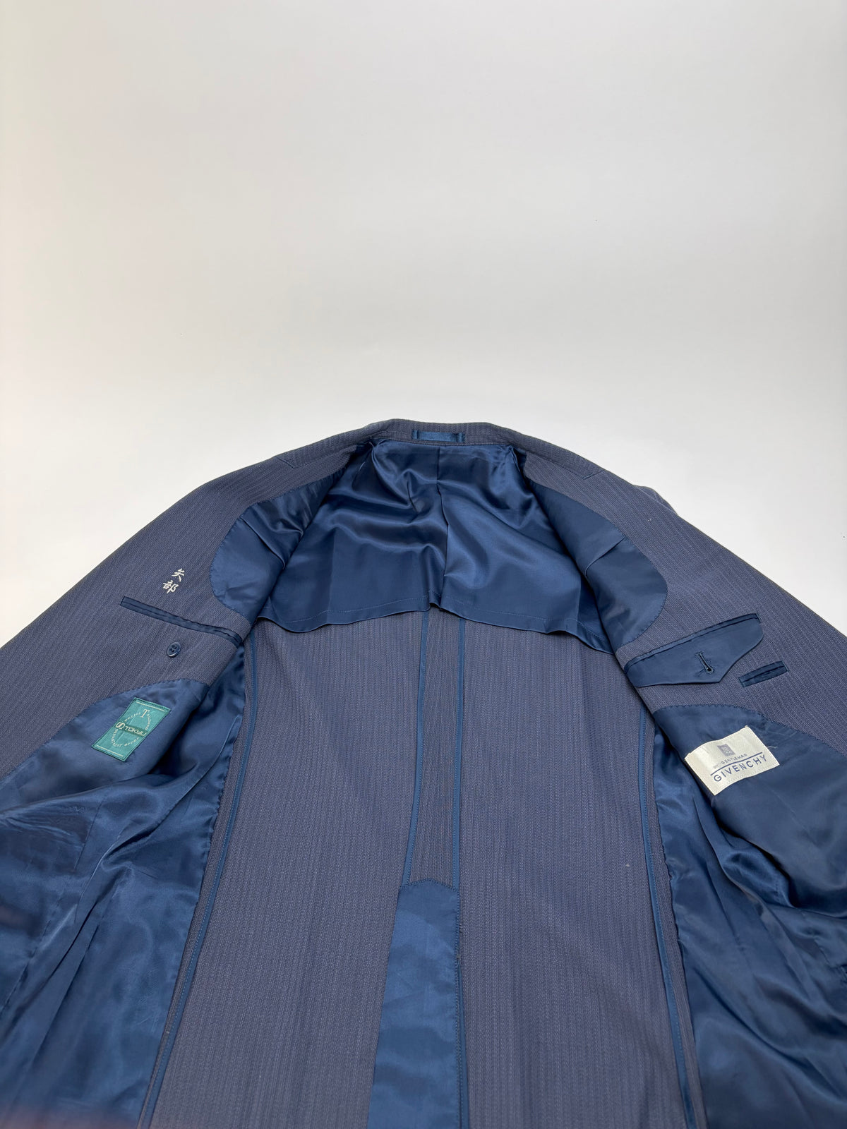 Vintage Givenchy Men's Light Blue Suit Set Dark Blue Lining M