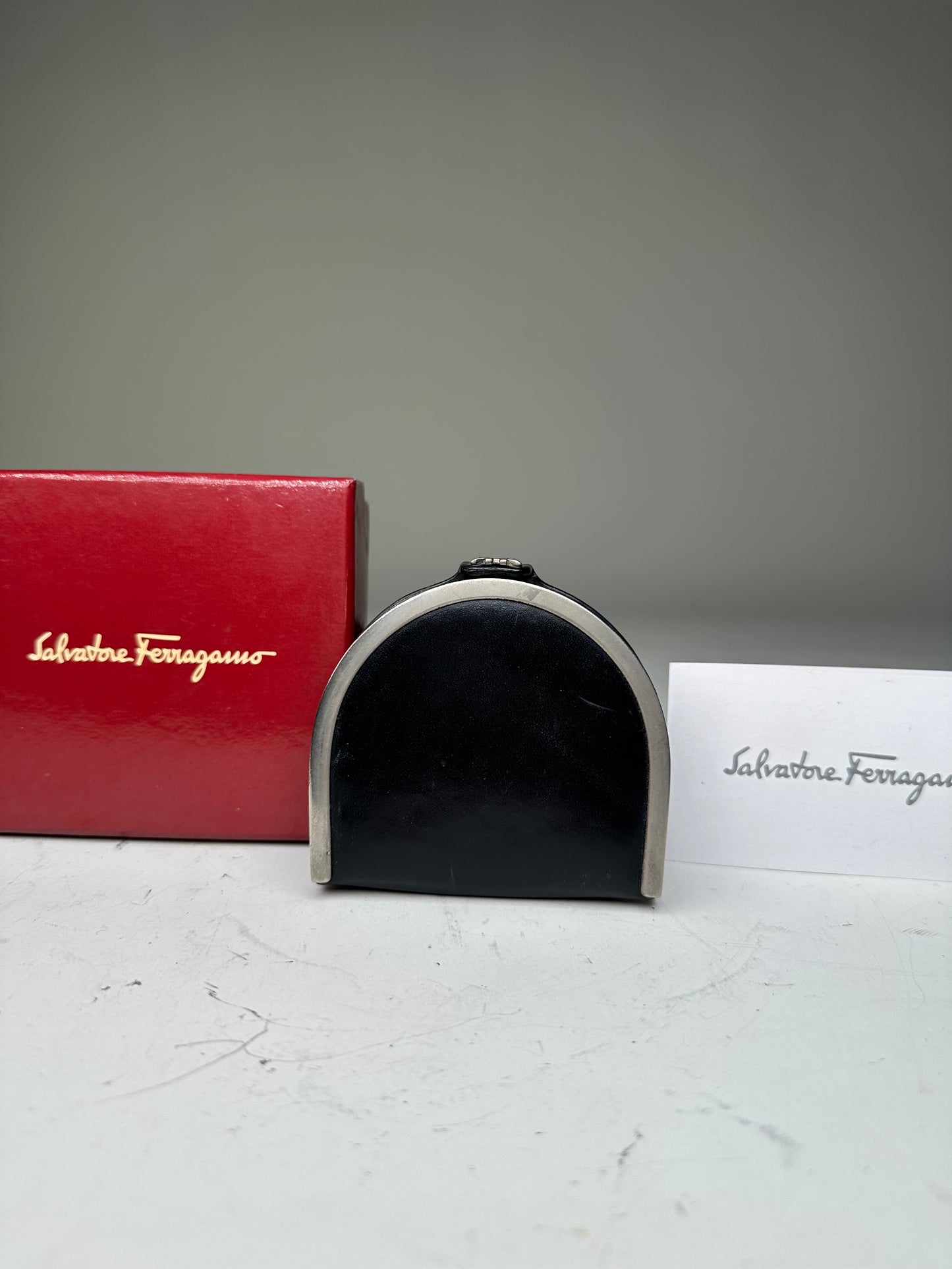 Vintage Ferragamo Leather Coin Purse Black Silver Clasp