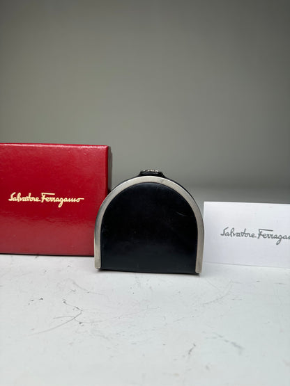 Vintage Ferragamo Leather Coin Purse Black Silver Clasp