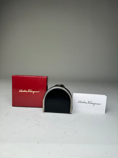 Vintage Ferragamo Leather Coin Purse Black Silver Clasp