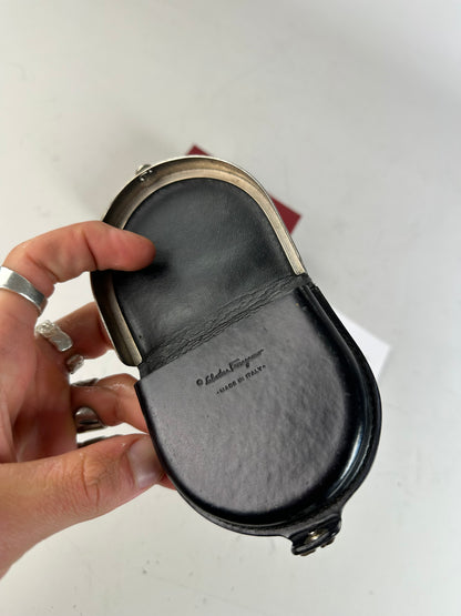 Vintage Ferragamo Leather Coin Purse Black Silver Clasp
