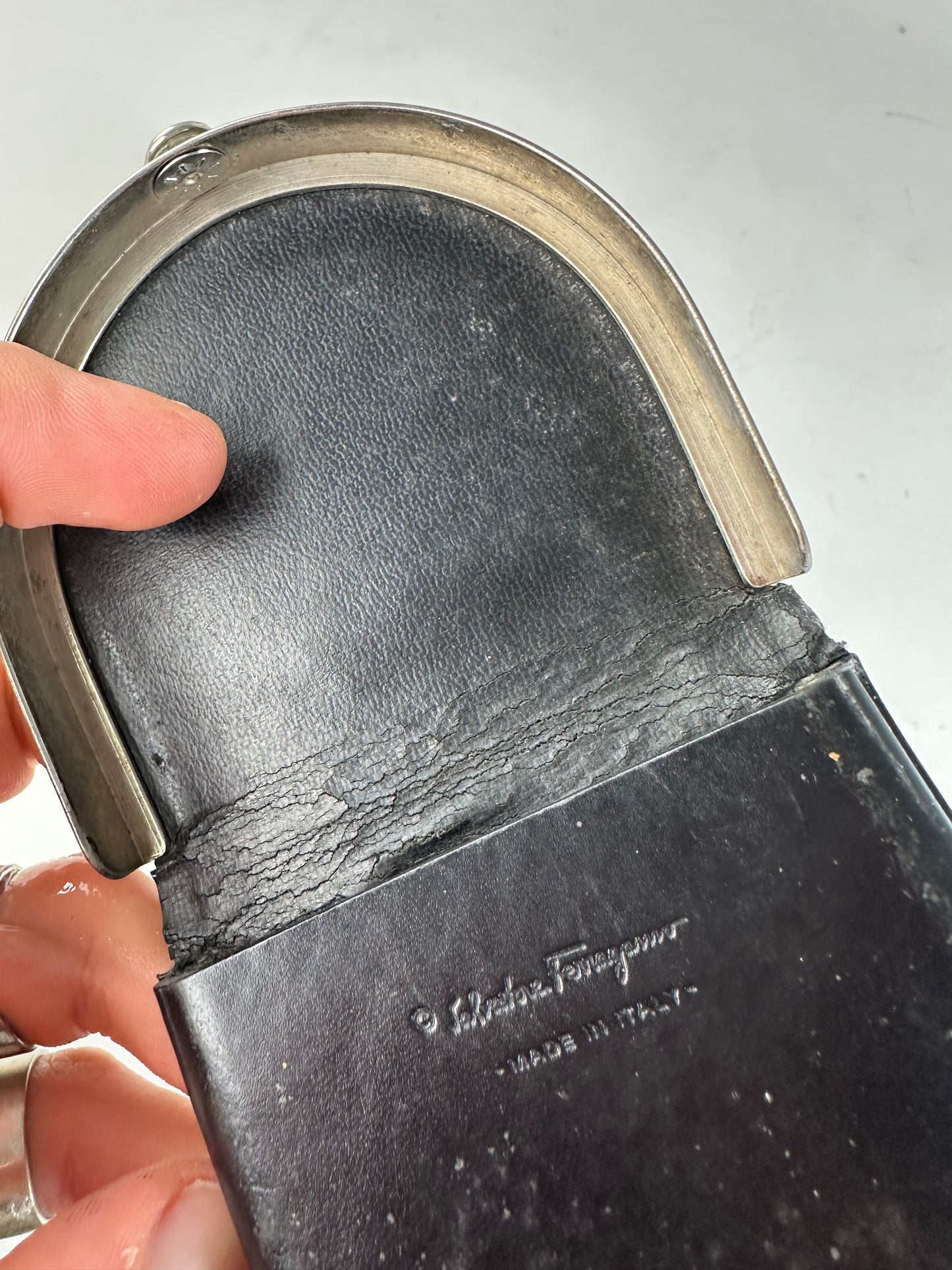 Vintage Ferragamo Leather Coin Purse Black Silver Clasp