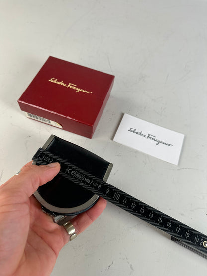 Vintage Ferragamo Leather Coin Purse Black Silver Clasp