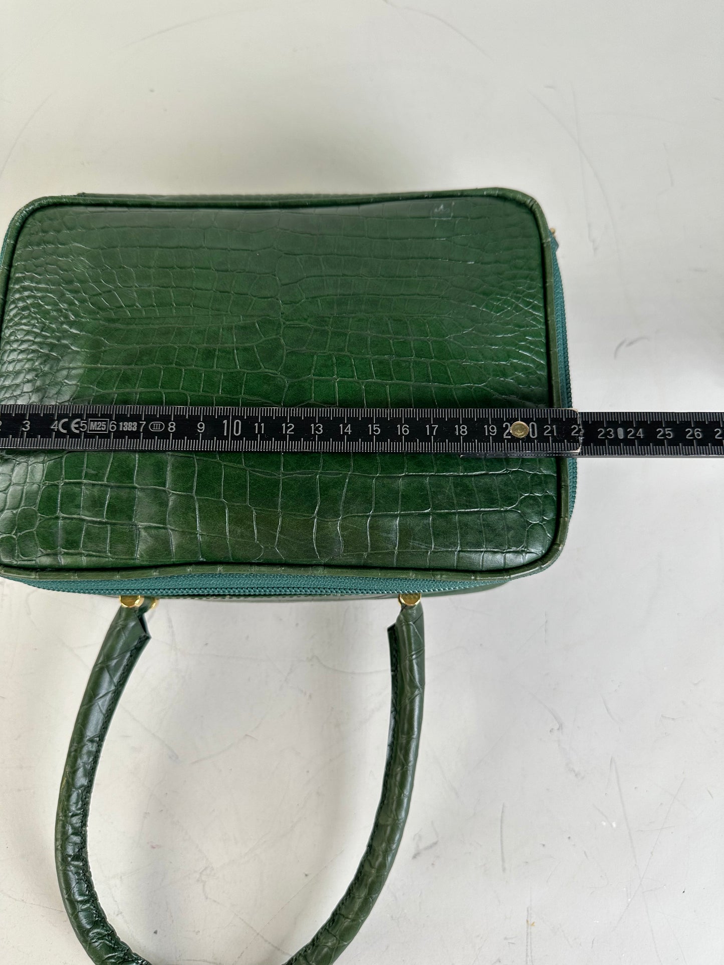 Vintage Courreges Crocodile-Embossed Leather Handbag Dark Green