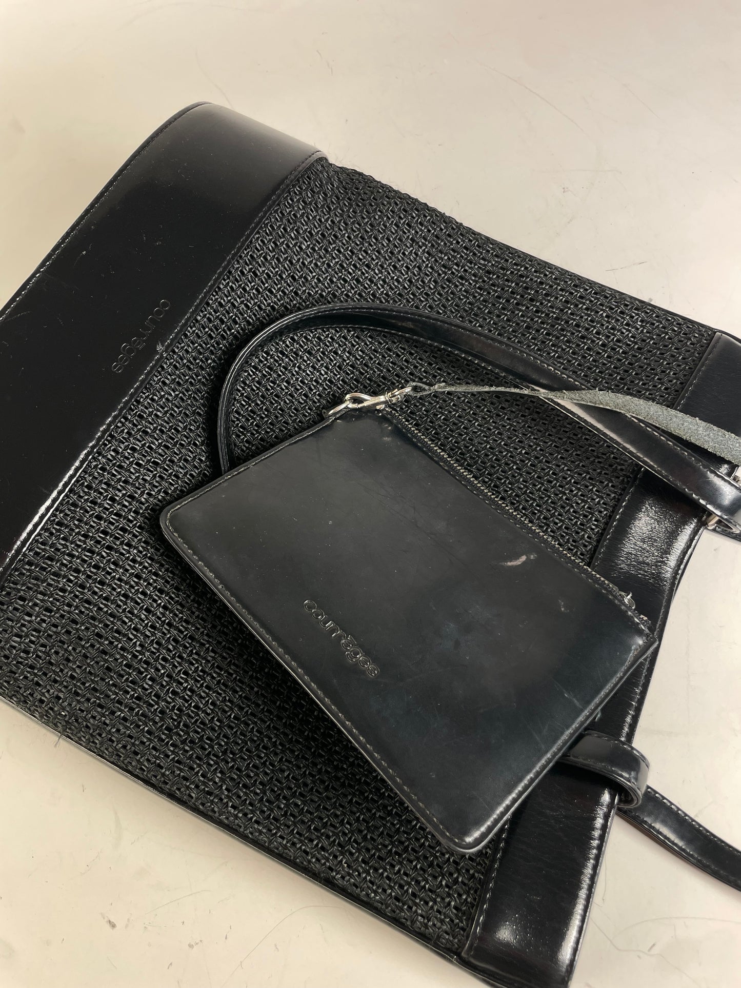 Vintage Courreges Mesh and Leather Tote Black Silver