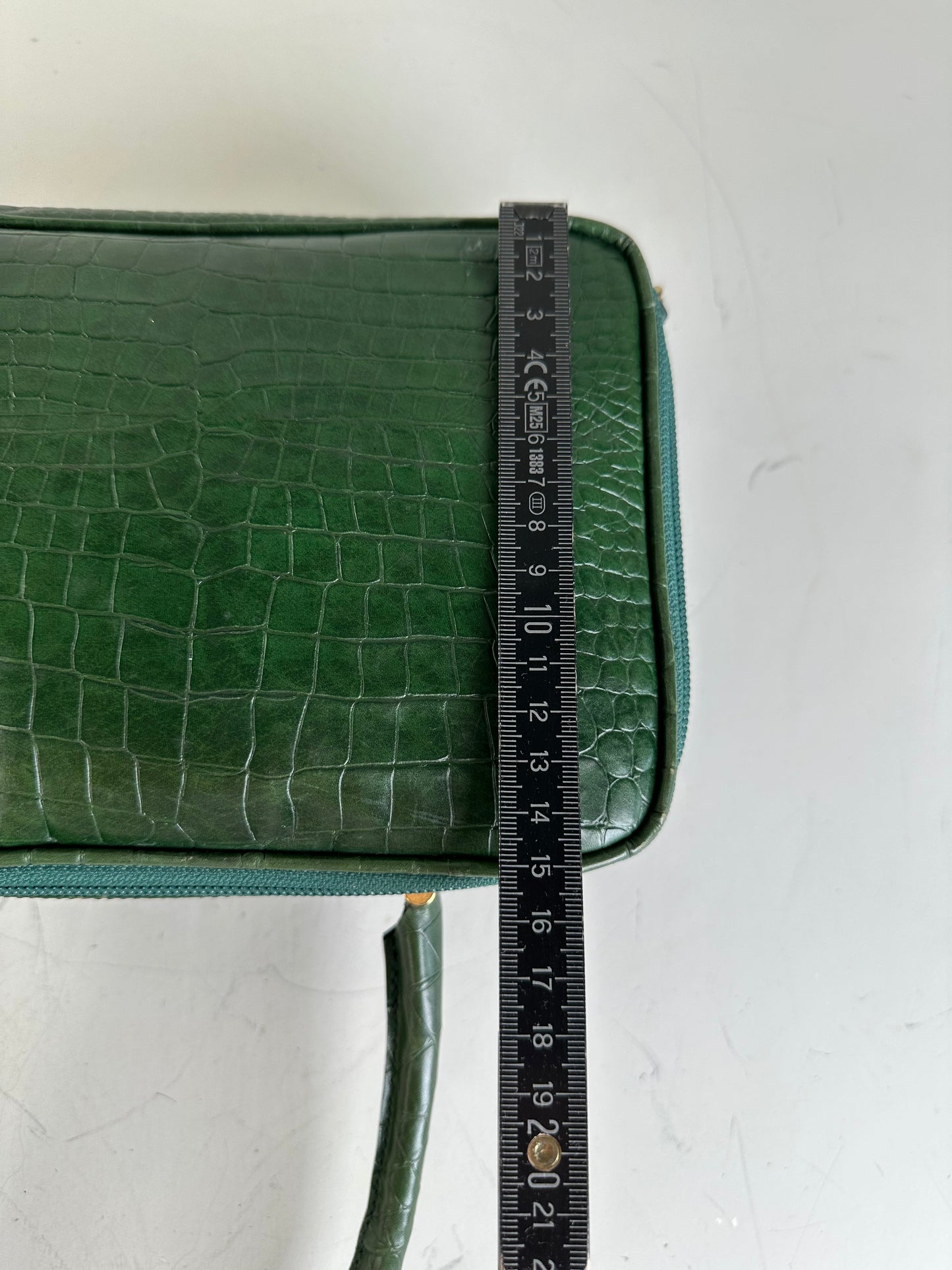 Vintage Courreges Crocodile-Embossed Leather Handbag Dark Green