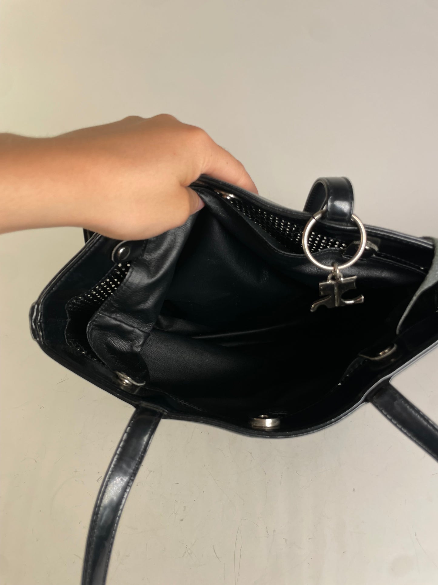 Vintage Courreges Mesh and Leather Tote Black Silver