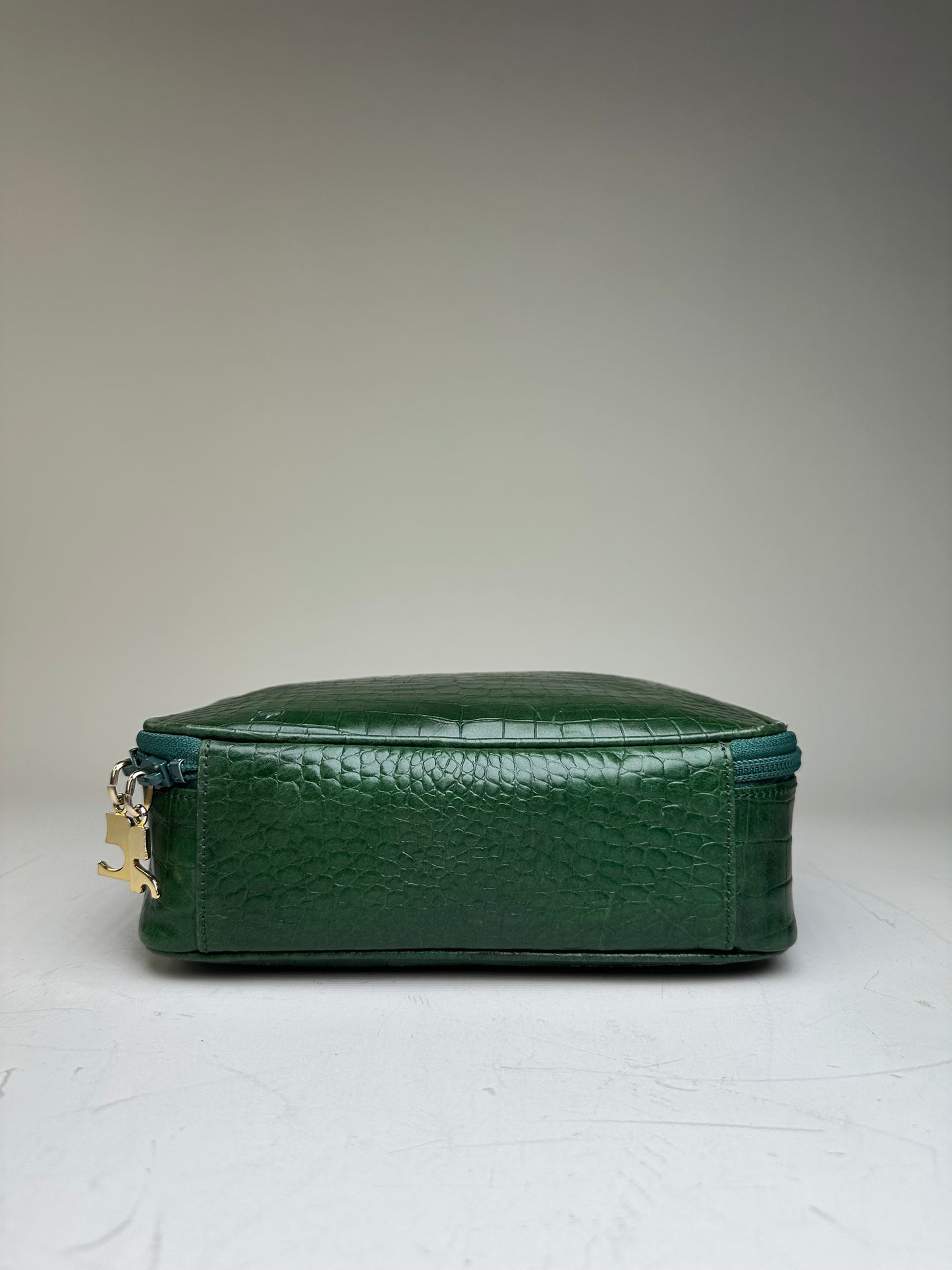 Vintage Courreges Crocodile-Embossed Leather Handbag Dark Green