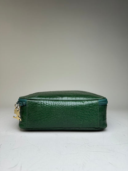 Vintage Courreges Crocodile-Embossed Leather Handbag Dark Green