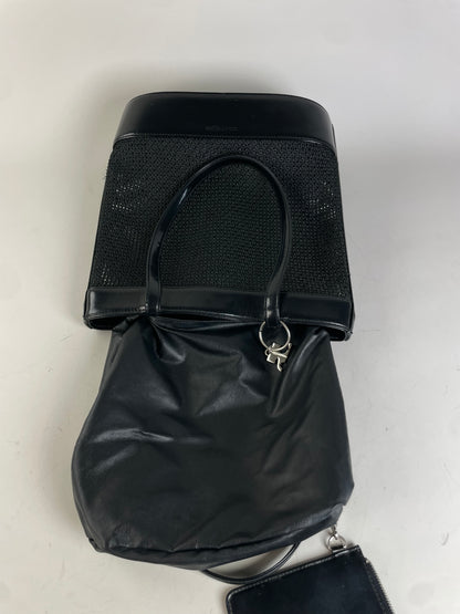 Vintage Courreges Mesh and Leather Tote Black Silver