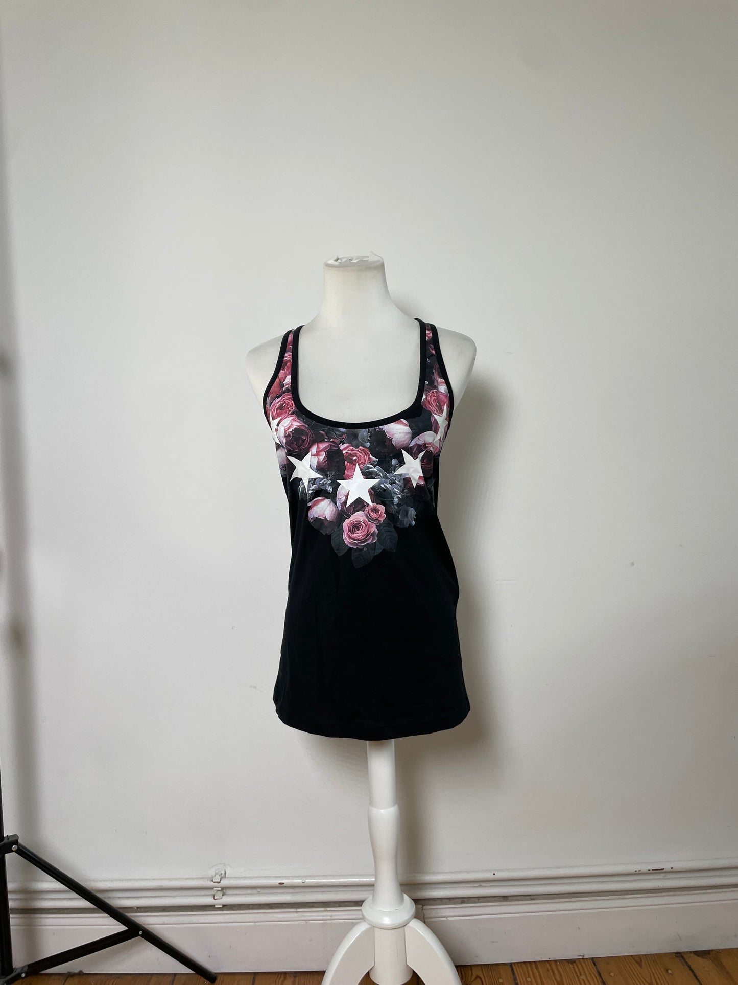 Vintage Givenchy Cotton Floral Star Print Tank Top Black XS