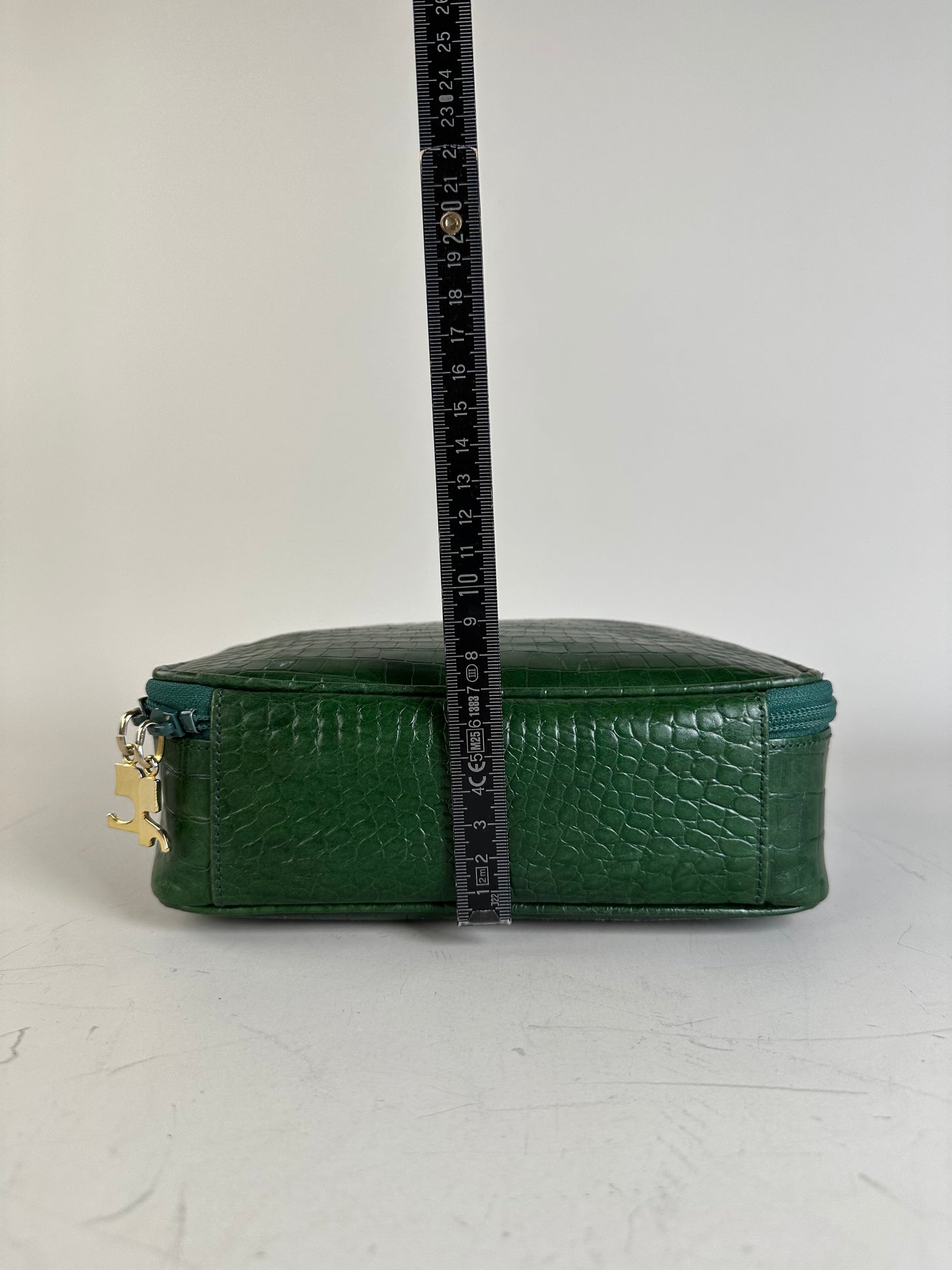 Vintage Courreges Crocodile-Embossed Leather Handbag Dark Green