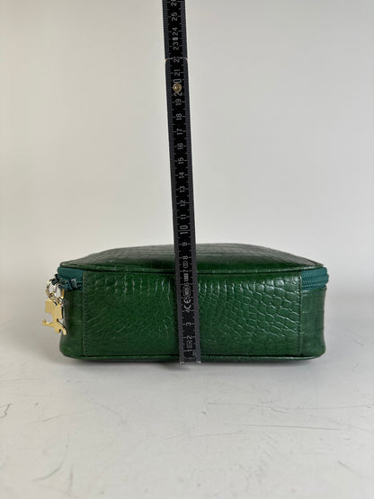 Vintage Courreges Crocodile-Embossed Leather Handbag Dark Green