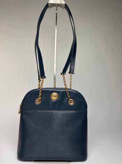 Vintage Chloé Structured Epi Leather Top-Handle Bag Late 1980s Navy