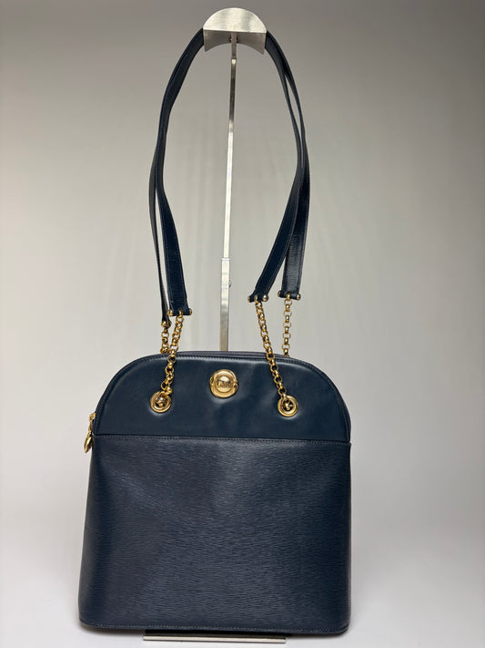 Vintage Chloé Structured Epi Leather Top-Handle Bag Late 1980s Navy