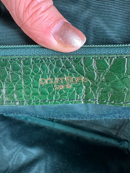 Vintage Courreges Crocodile-Embossed Leather Handbag Dark Green