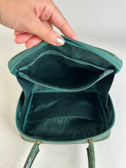 Vintage Courreges Crocodile-Embossed Leather Handbag Dark Green