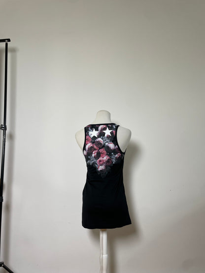 Vintage Givenchy Cotton Floral Star Print Tank Top Black XS