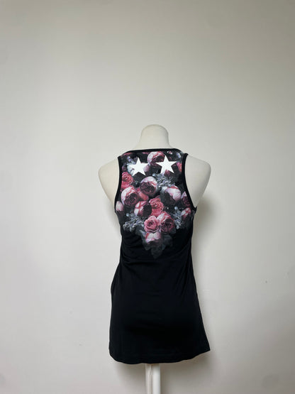Vintage Givenchy Cotton Floral Star Print Tank Top Black XS