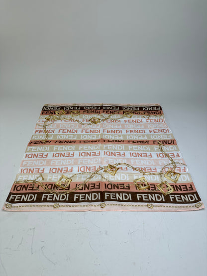 Vintage Fendi Silk Blend Scarf Pink Cream Brown Gold Chain