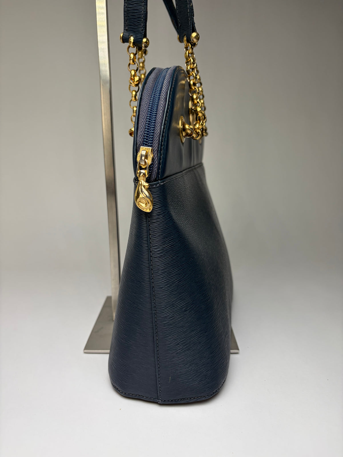 Vintage Chloé Structured Epi Leather Top-Handle Bag Late 1980s Navy