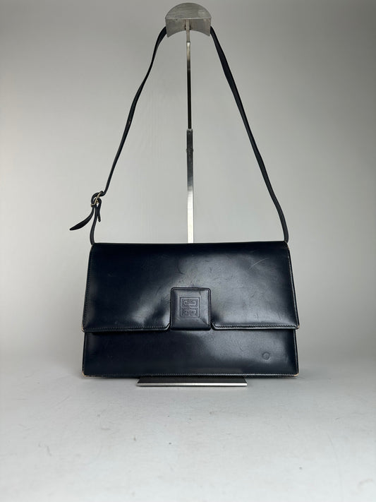 Vintage Givenchy Leather Shoulder Bag Navy