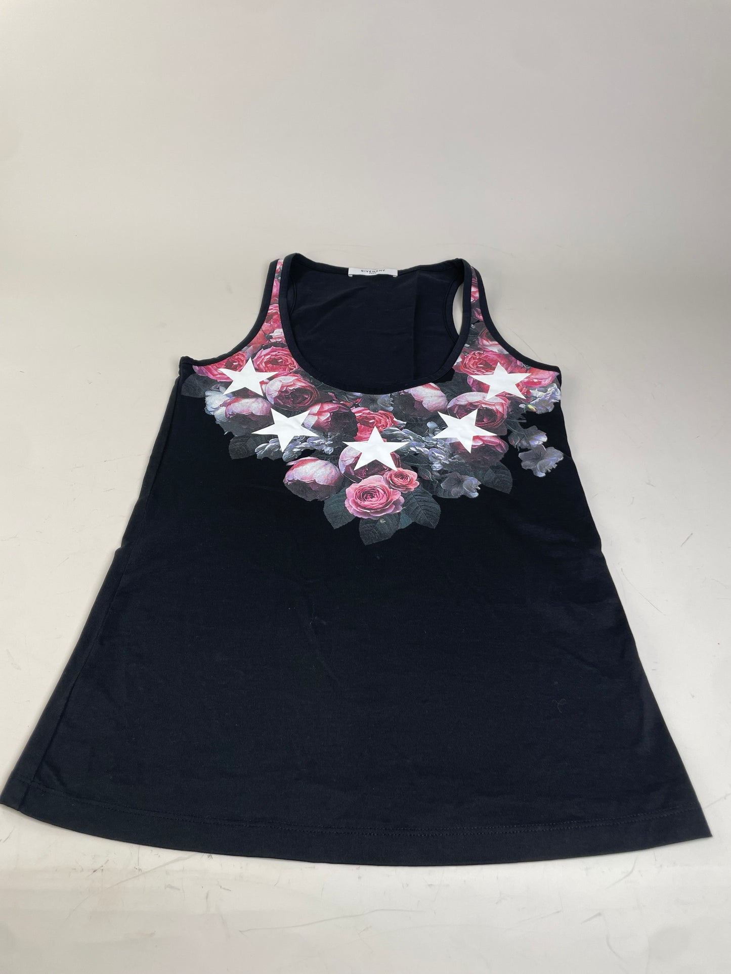 Vintage Givenchy Cotton Floral Star Print Tank Top Black XS