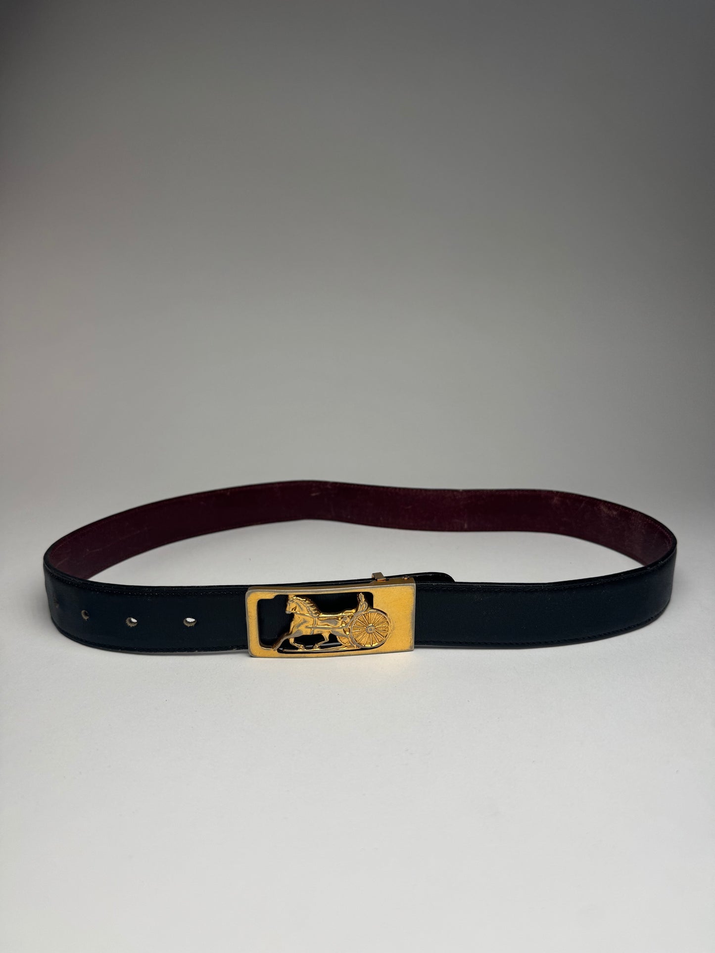 Vintage Celine Paris Leather belt Black burgundy