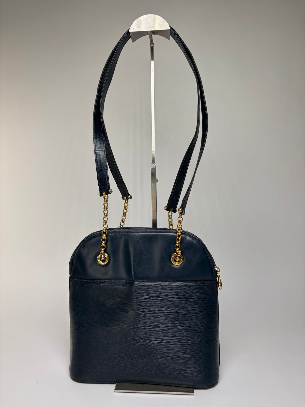 Vintage Chloé Structured Epi Leather Top-Handle Bag Late 1980s Navy