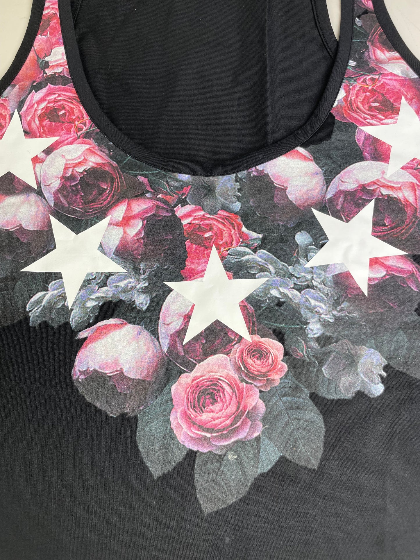 Vintage Givenchy Cotton Floral Star Print Tank Top Black XS
