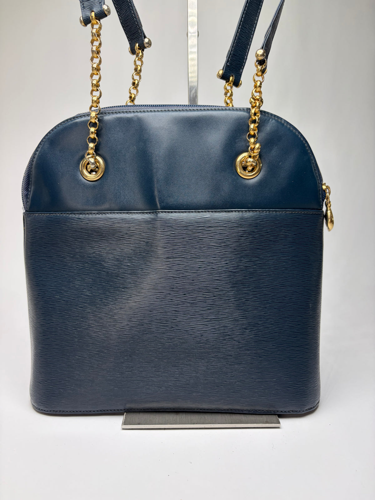 Vintage Chloé Structured Epi Leather Top-Handle Bag Late 1980s Navy
