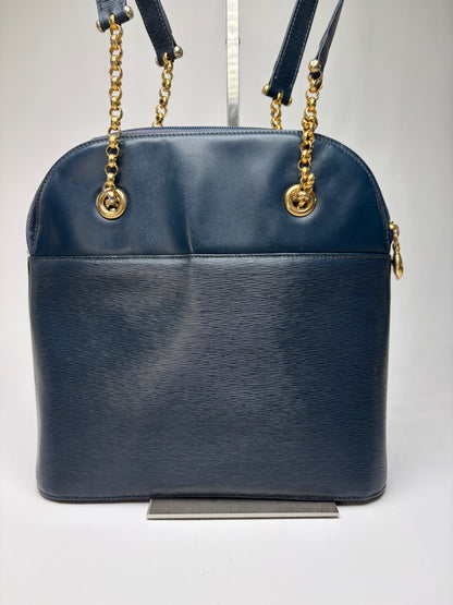 Vintage Chloé Structured Epi Leather Top-Handle Bag Late 1980s Navy