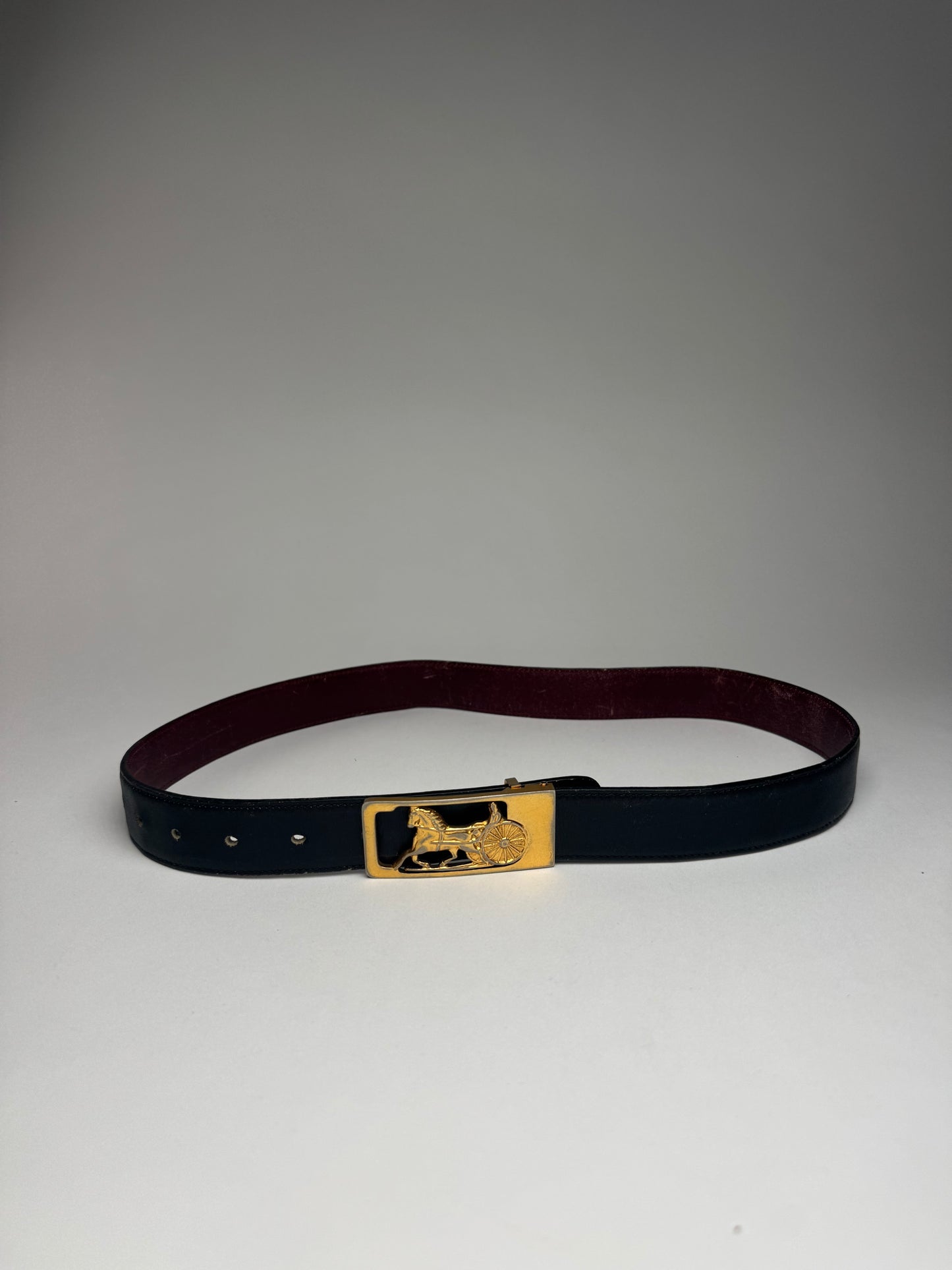 Vintage Celine Paris Leather belt Black burgundy