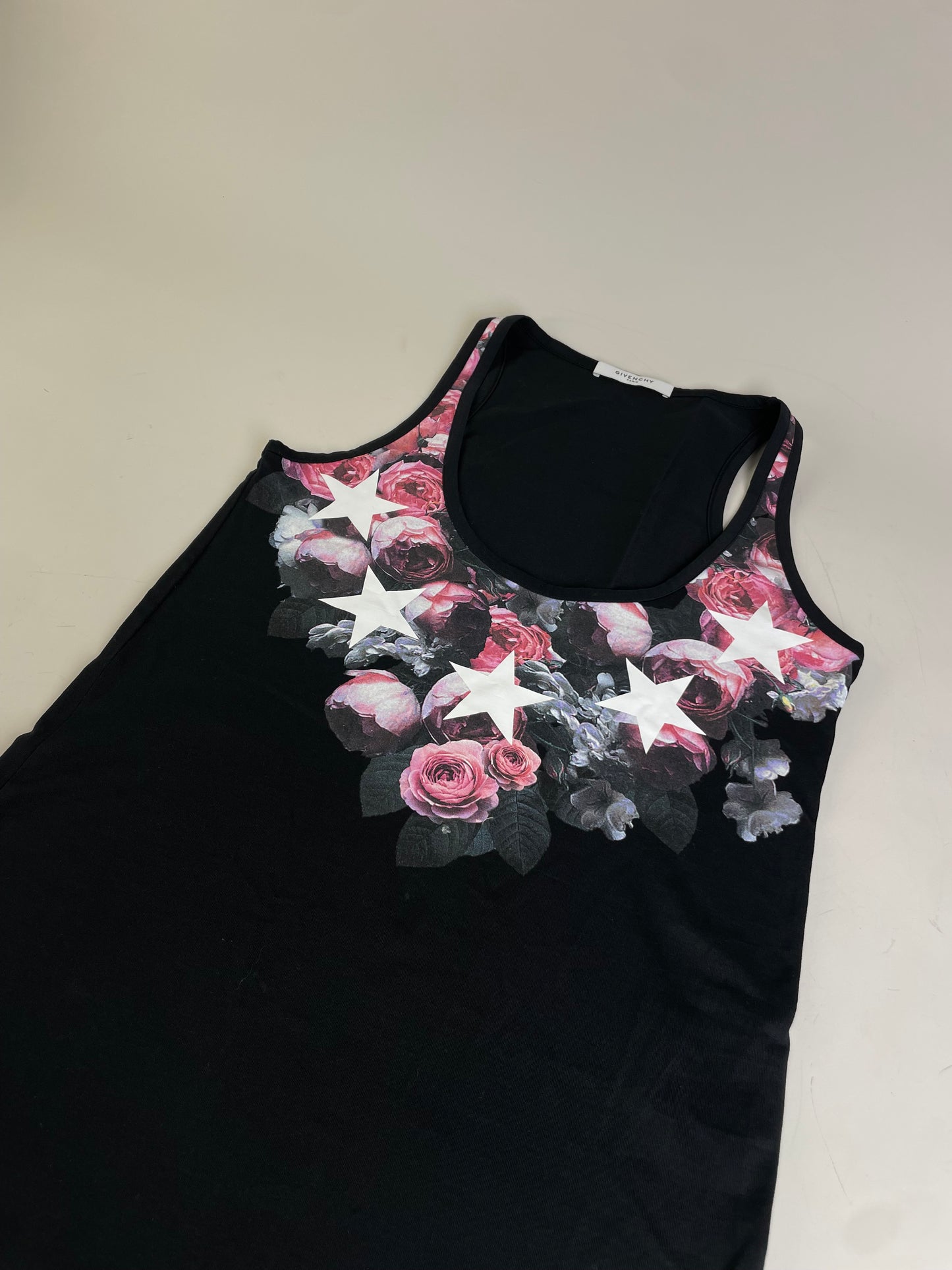 Vintage Givenchy Cotton Floral Star Print Tank Top Black XS