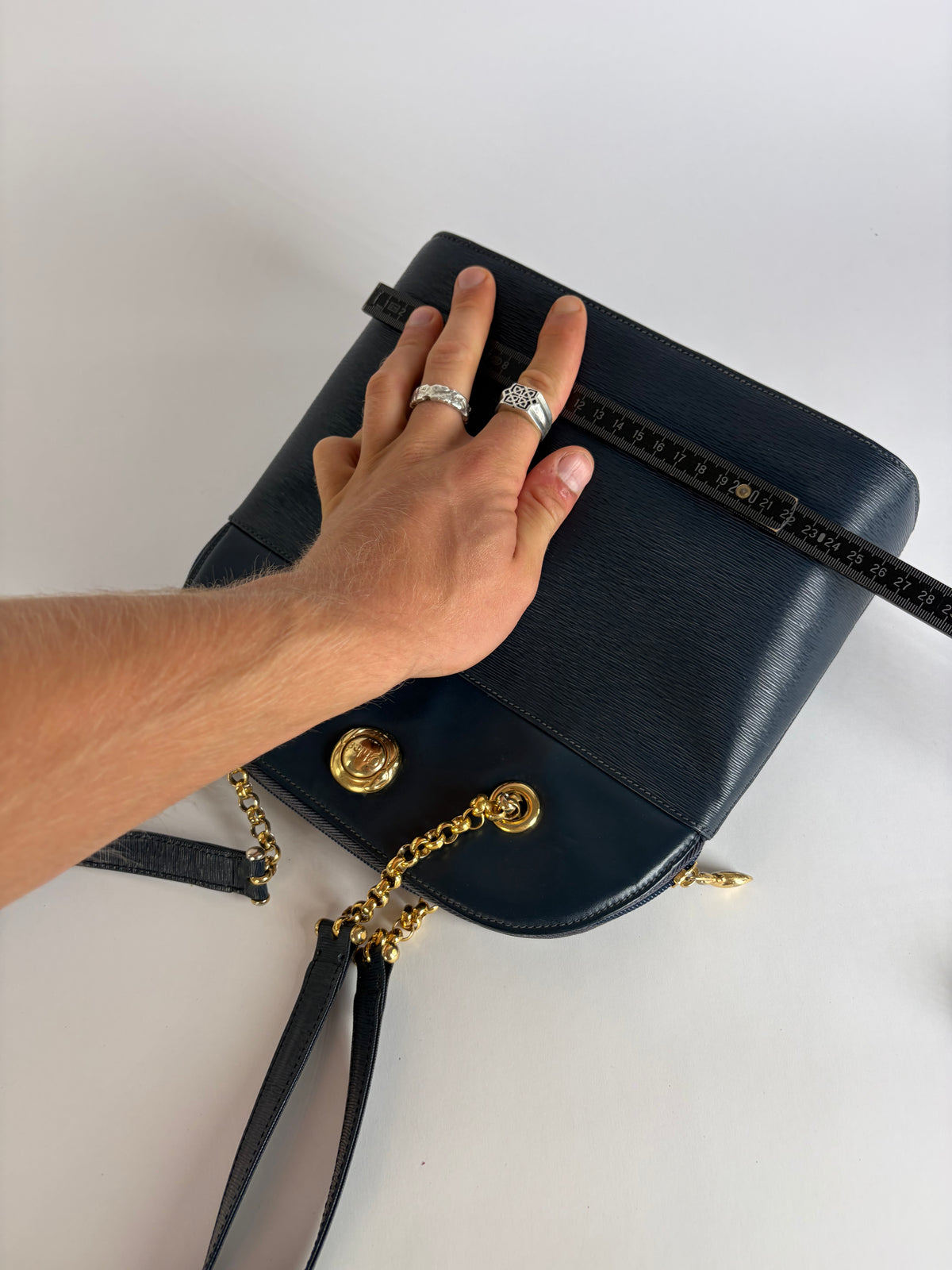 Vintage Chloé Structured Epi Leather Top-Handle Bag Late 1980s Navy
