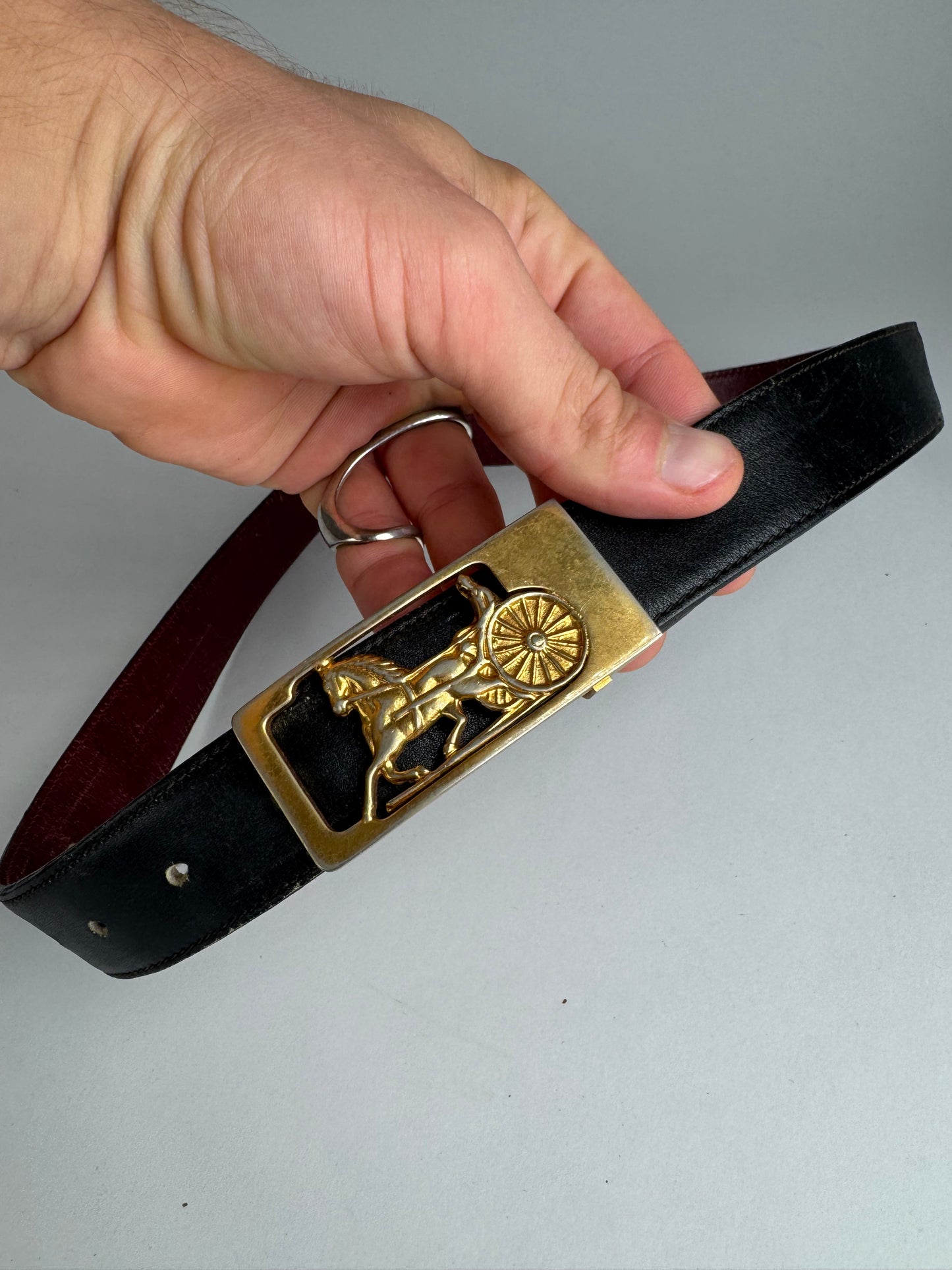 Vintage Celine Paris Leather belt Black burgundy