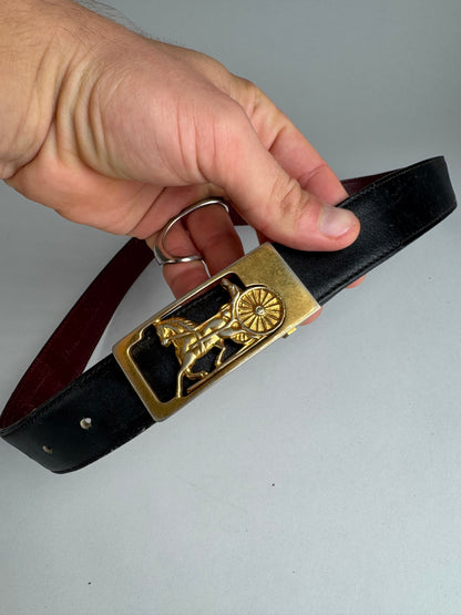 Vintage Celine Paris Leather belt Black burgundy