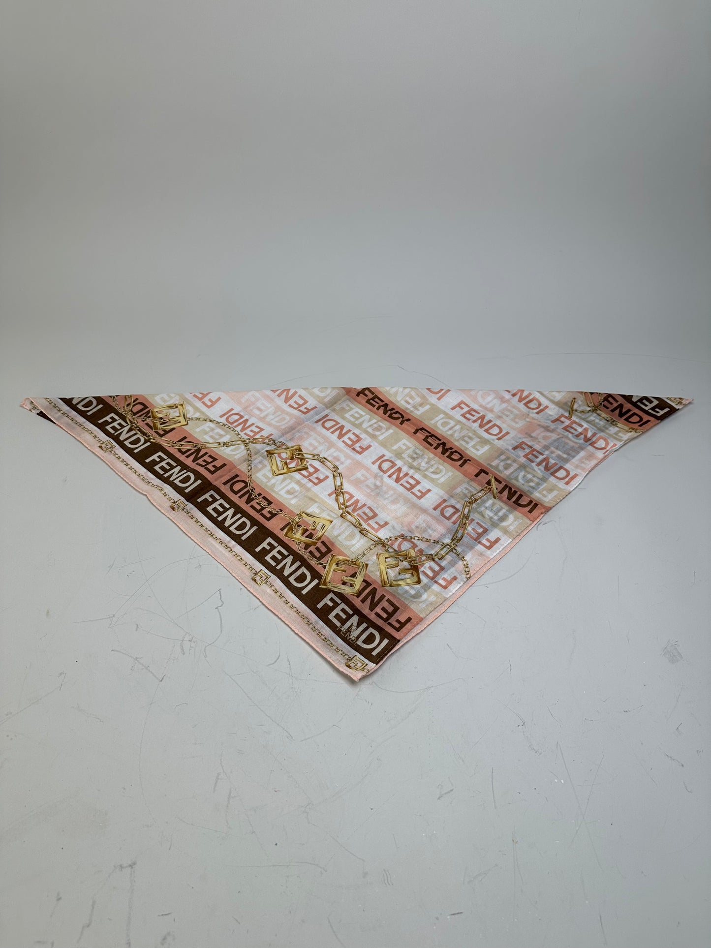 Vintage Fendi Silk Blend Scarf Pink Cream Brown Gold Chain
